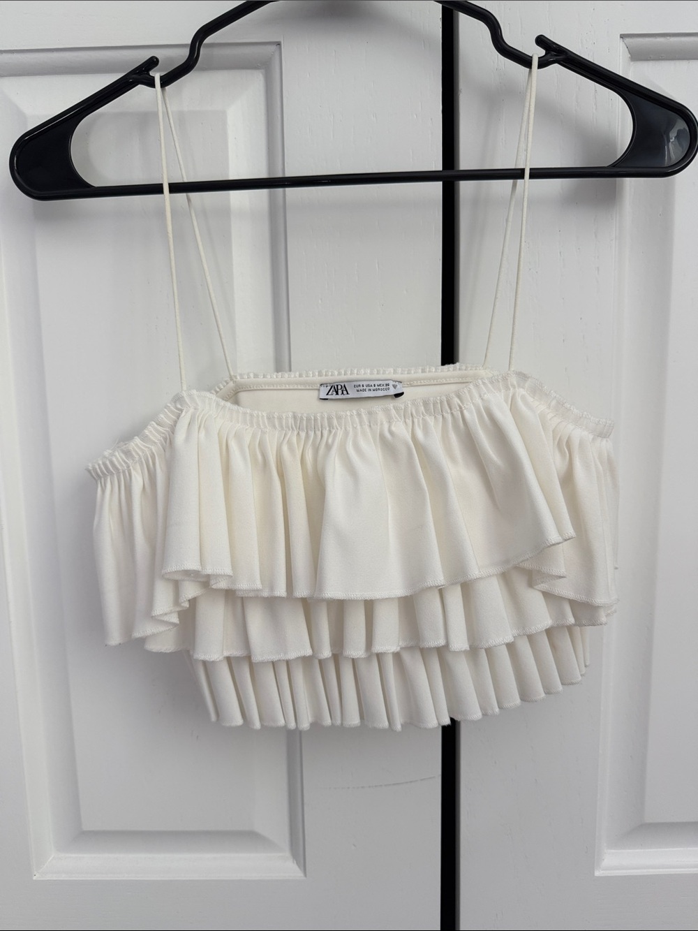 Zara Cream Tiered Ruffle Crop Top
